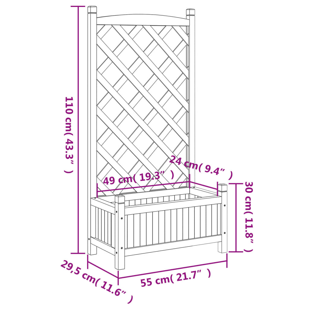 Plantenbak Massief Vurenhout Bruin 55 x 29.5 x 110 cm met latwerk