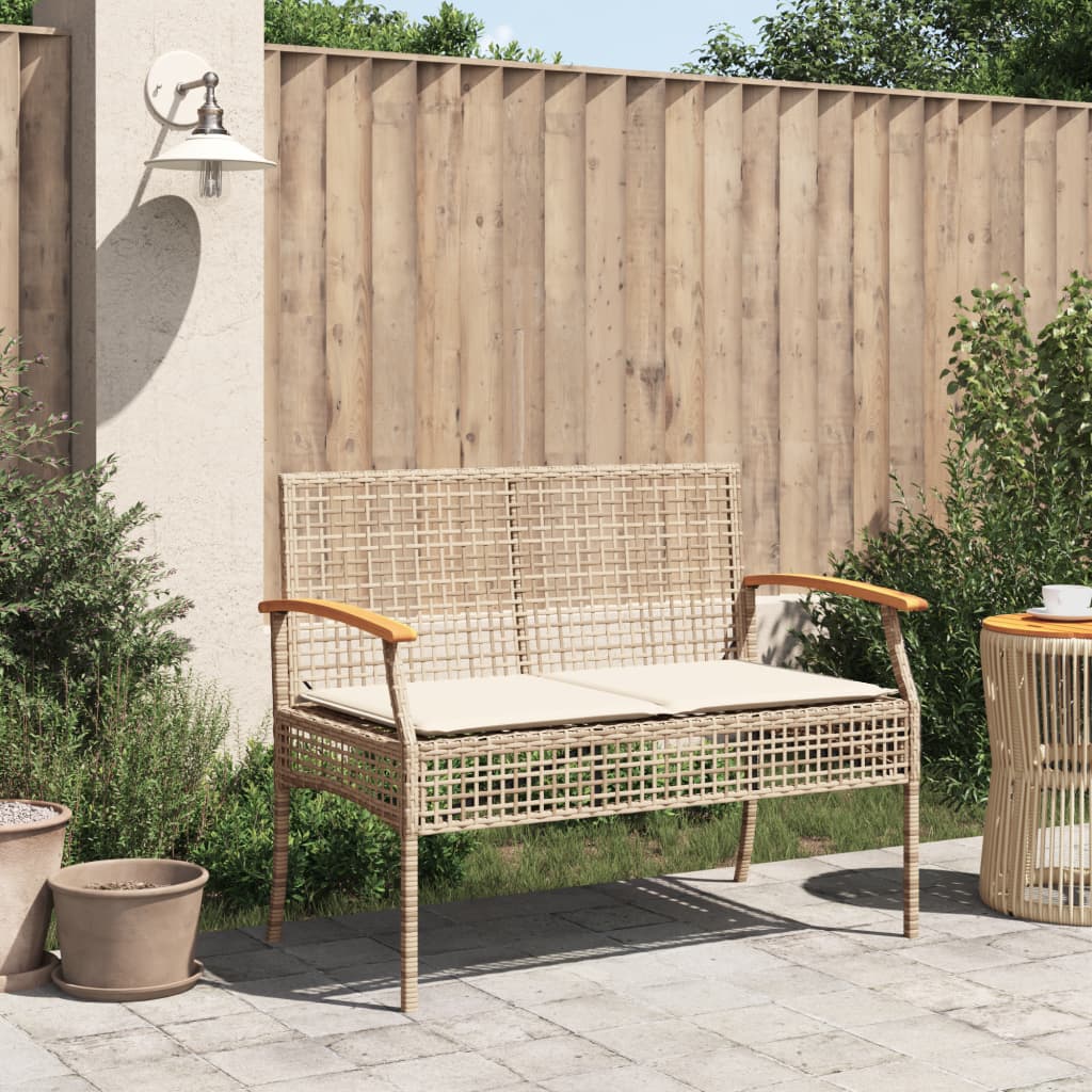 Tuinbank met kussen poly rattan en acaciahout beige