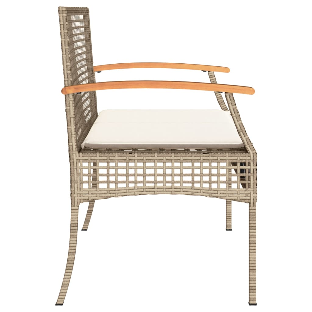 Tuinbank met kussen poly rattan en acaciahout beige