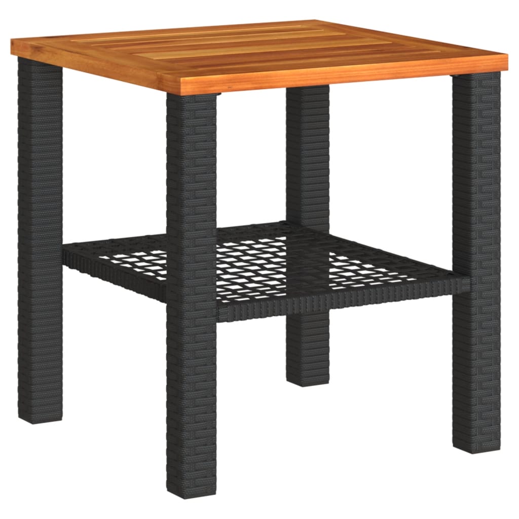 Tuintafel 40X40X42 Cm Poly Rattan En Acaciahout Zwart