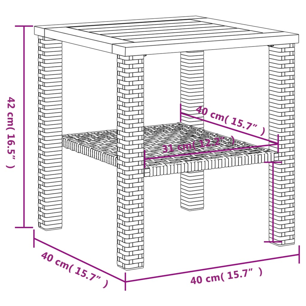 Tuintafel 40X40X42 Cm Poly Rattan En Acaciahout Zwart