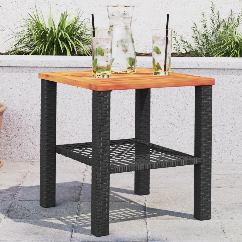 Tuintafel 40X40X42 Cm Poly Rattan En Acaciahout Zwart