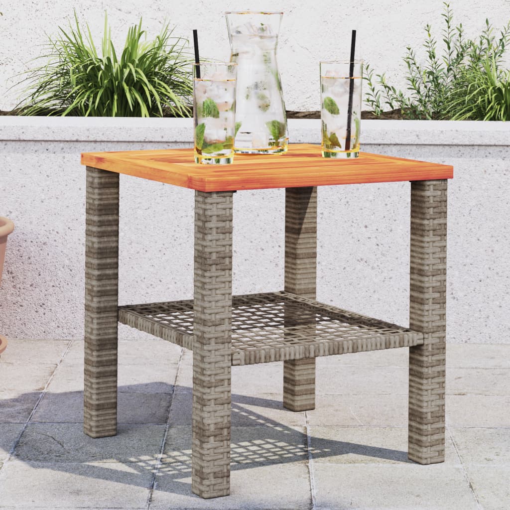 Tuintafel 40X40X42 Cm Poly Rattan En Acaciahout Grijs