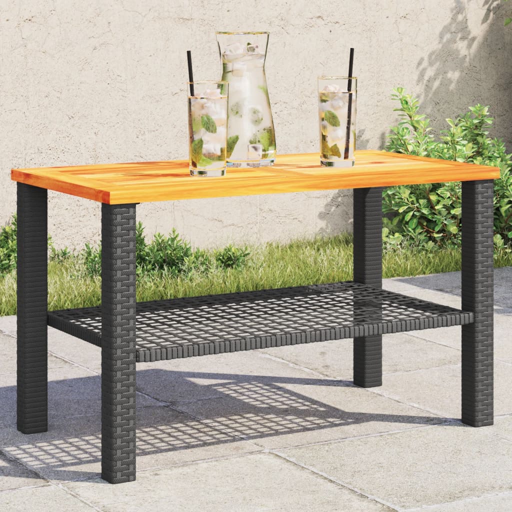 Tuintafel 70X38X42 Cm Poly Rattan En Acaciahout Zwart