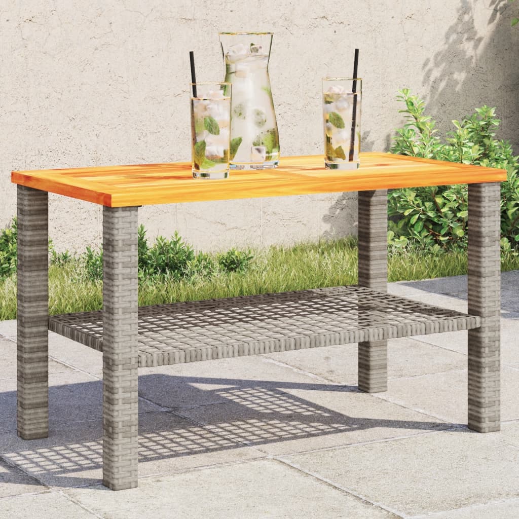 Tuintafel 70X38X42 Cm Poly Rattan En Acaciahout Grijs