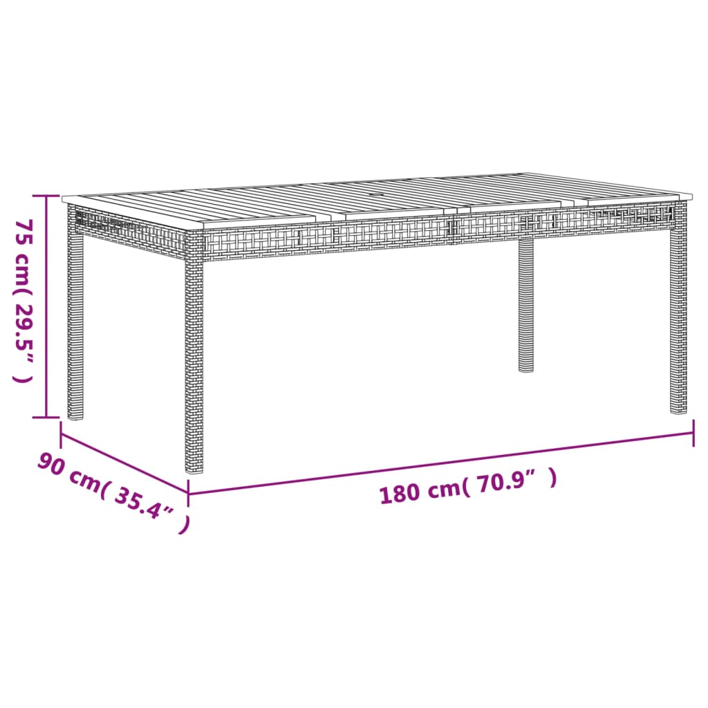 Tuintafel 180X90X75 Cm Poly Rattan En Acaciahout Grijs