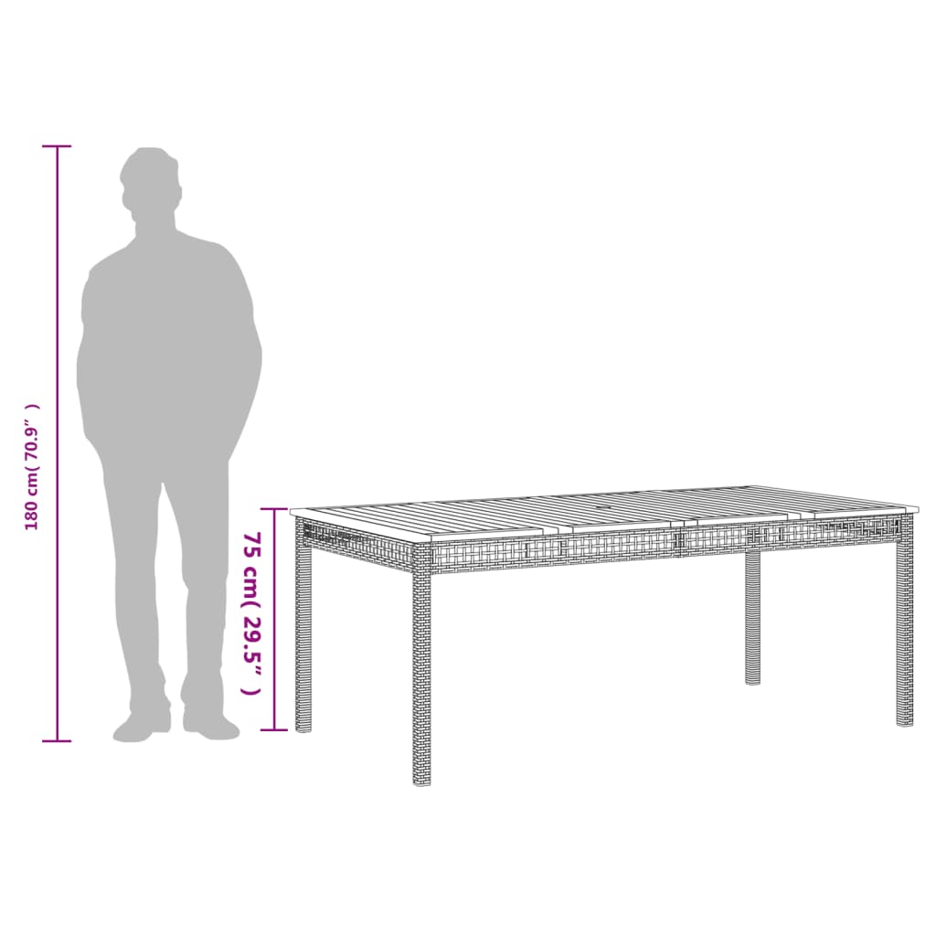 Tuintafel 180X90X75 Cm Poly Rattan En Acaciahout Grijs