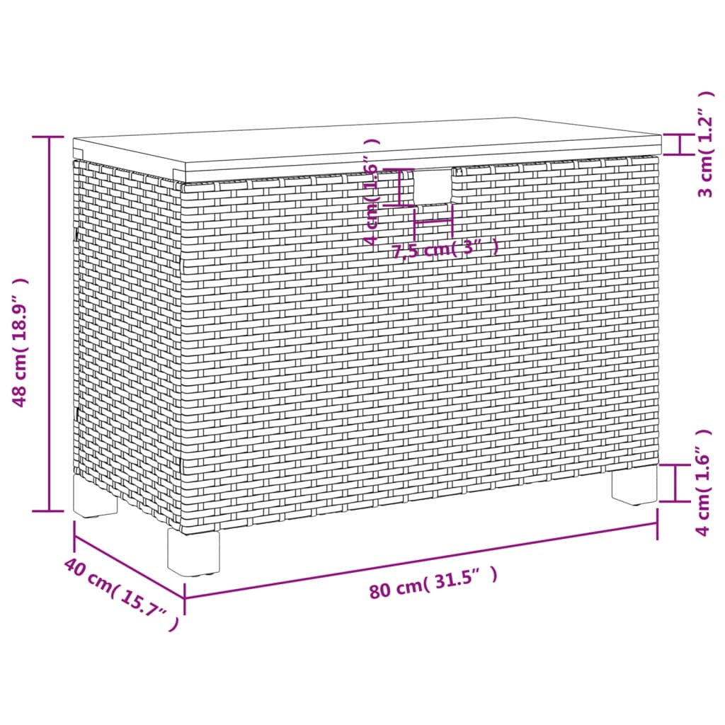 Tuinbox 80x40x48 cm poly rattan en acaciahout zwart