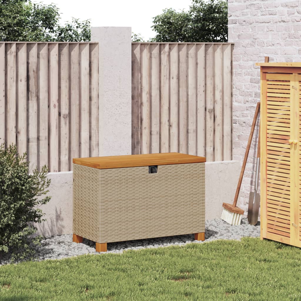 Tuinbox 80x40x48 cm poly rattan en acaciahout beige