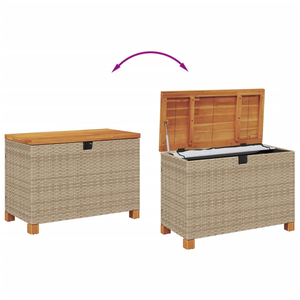 Tuinbox 80x40x48 cm poly rattan en acaciahout beige