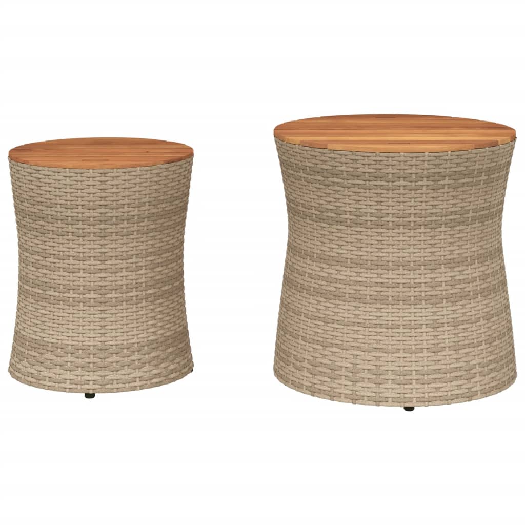 Tuinbijzettafels 2 St Met Houten Blad Poly Rattan Beige Dichtgeweven