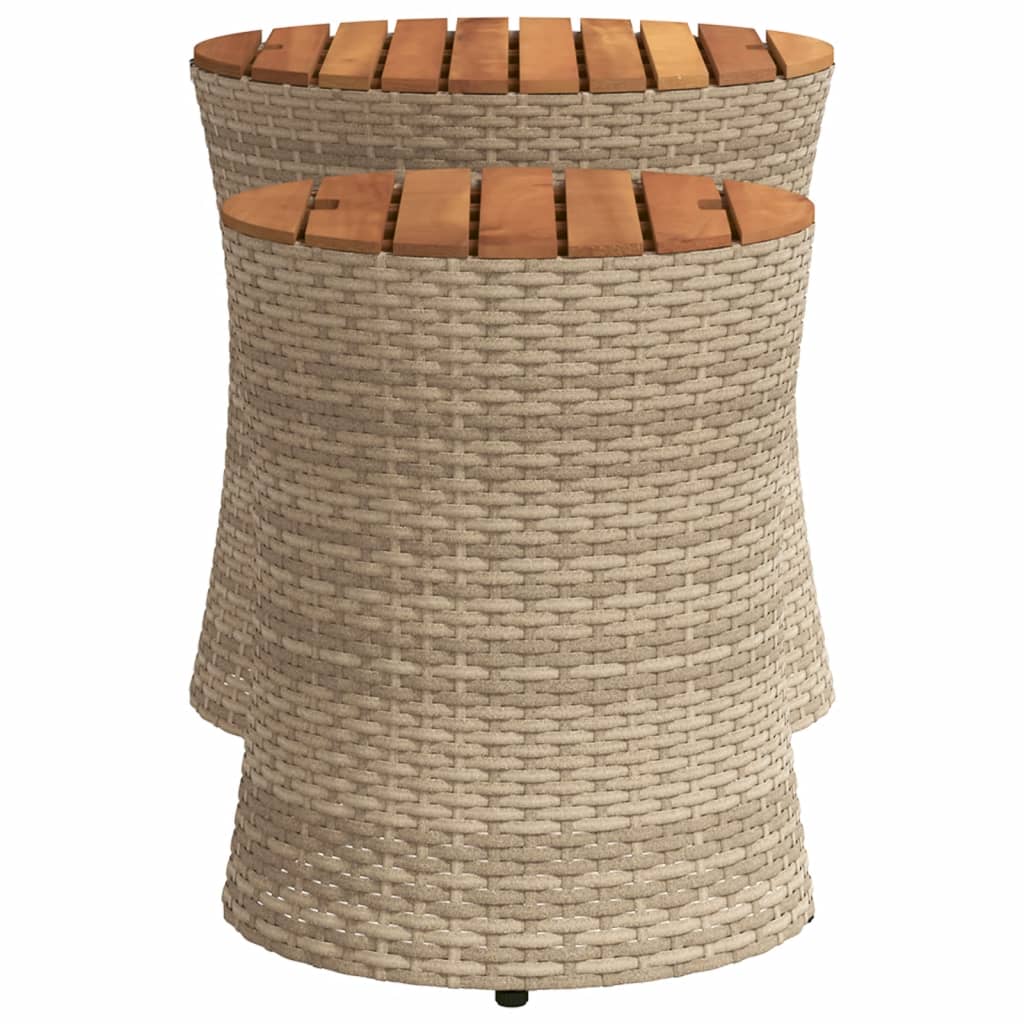 Tuinbijzettafels 2 St Met Houten Blad Poly Rattan Beige Dichtgeweven