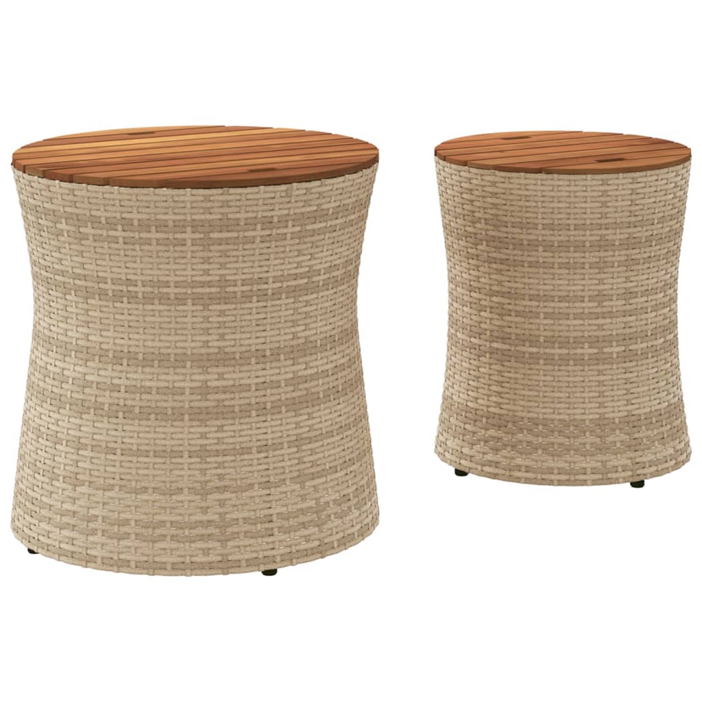 Tuinbijzettafels 2 St Met Houten Blad Poly Rattan Beige Dichtgeweven