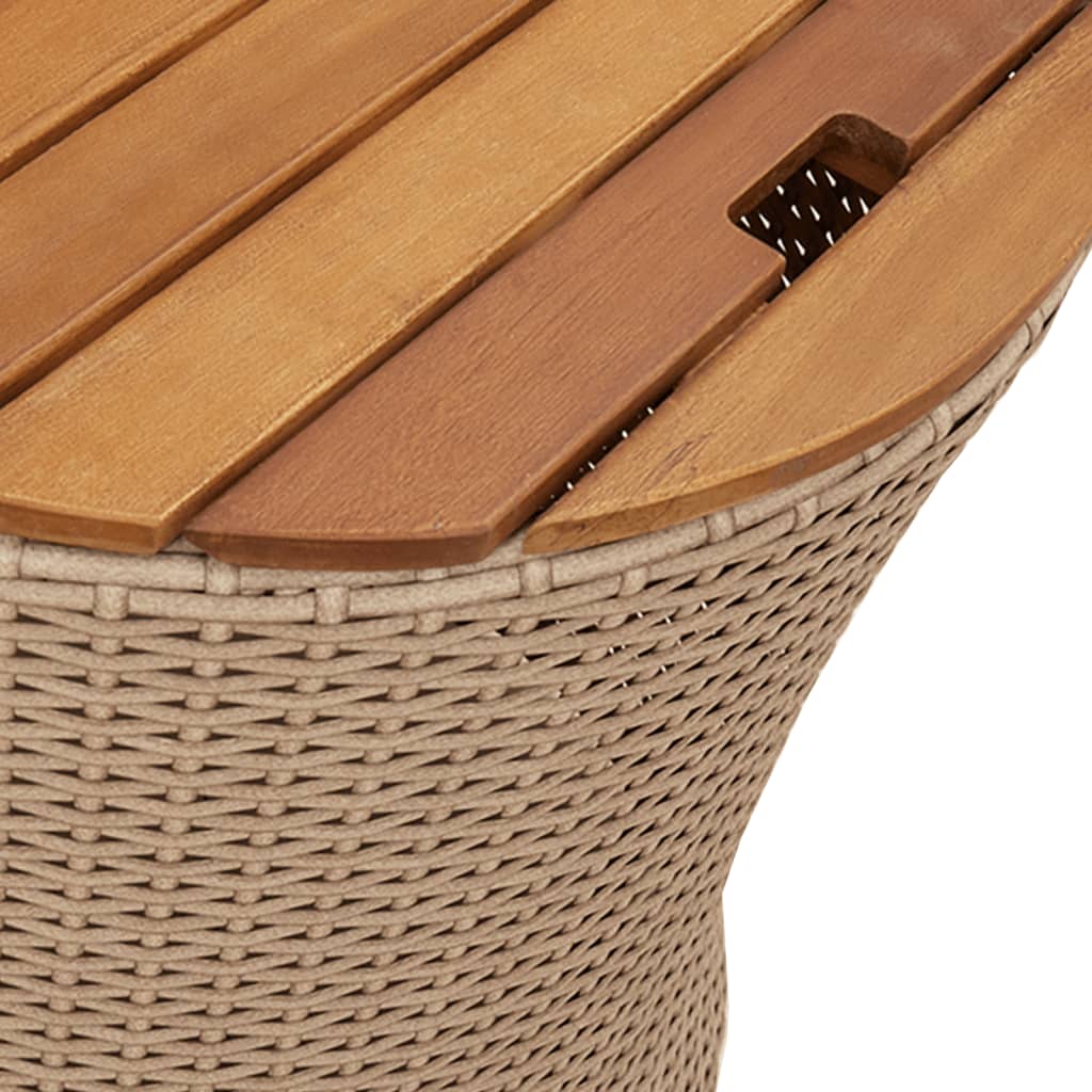 Tuinbijzettafels 2 St Met Houten Blad Poly Rattan Beige Dichtgeweven