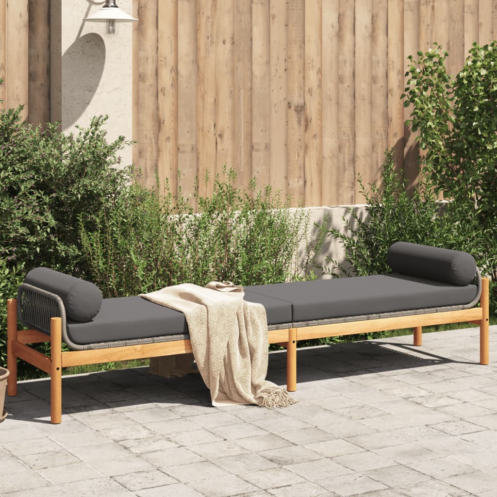 Tuinbank Met Kussen Poly Rattan Acacia Grijs