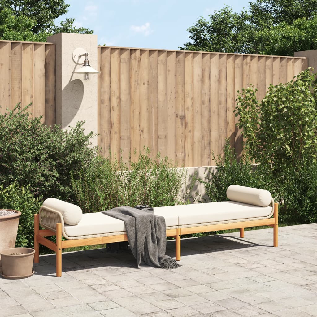 Tuinbank Met Kussen Poly Rattan Acacia Beige