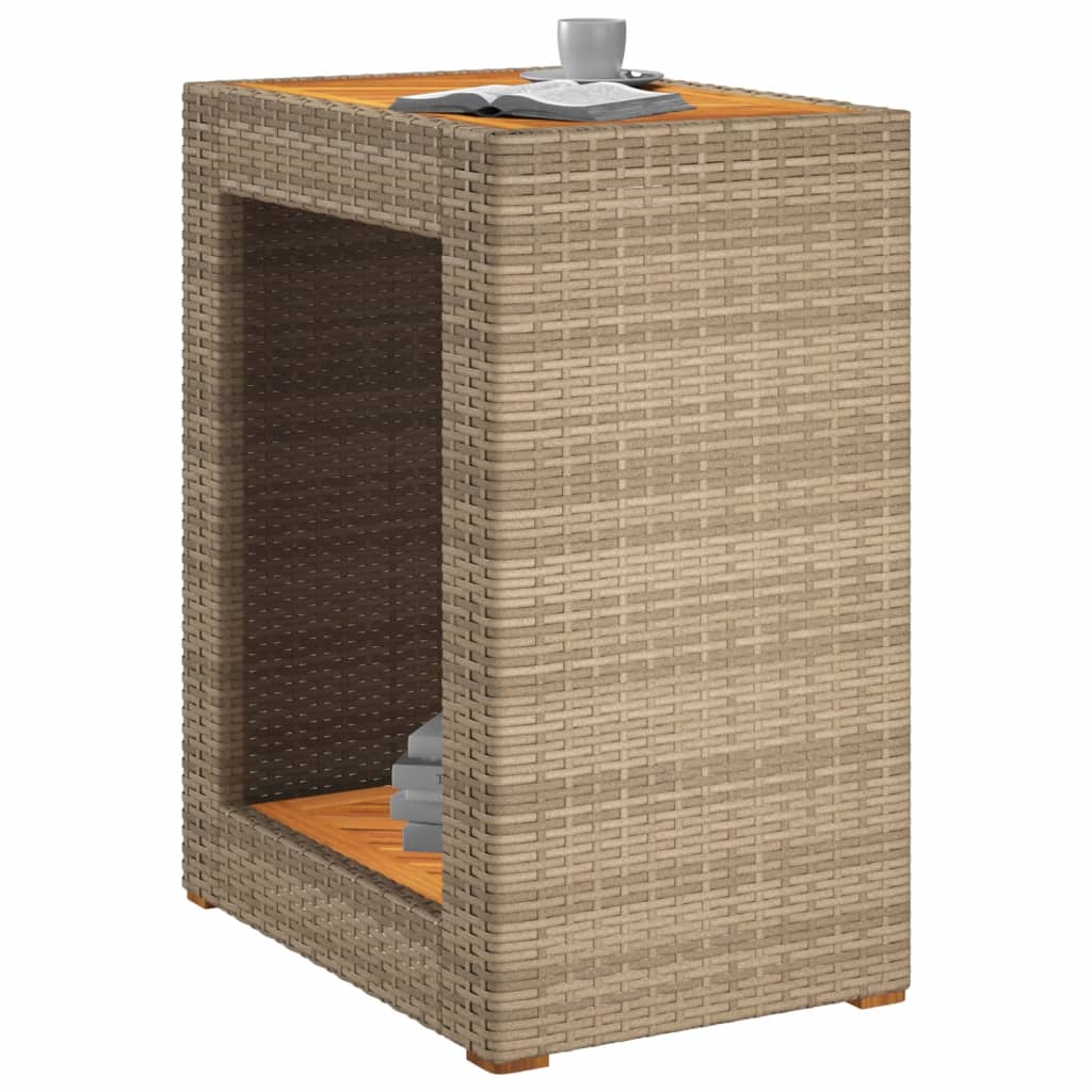 Tuinbijzettafel met houten blad 60x40x75 cm poly rattan beige