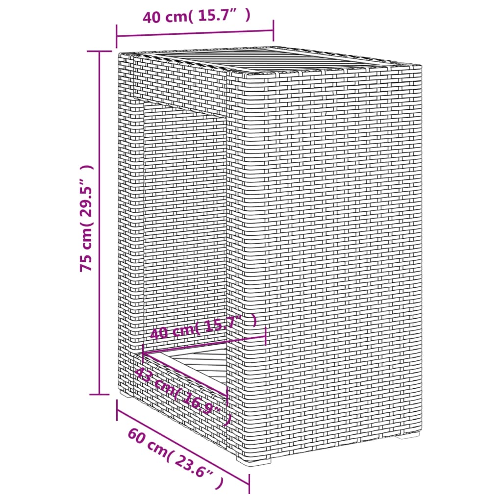 Tuinbijzettafel met houten blad 60x40x75 cm poly rattan beige