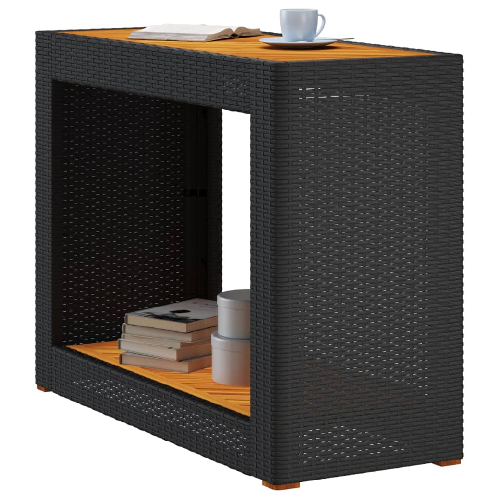 Tuinbijzettafel met houten blad 100x40x75 cm poly rattan zwart