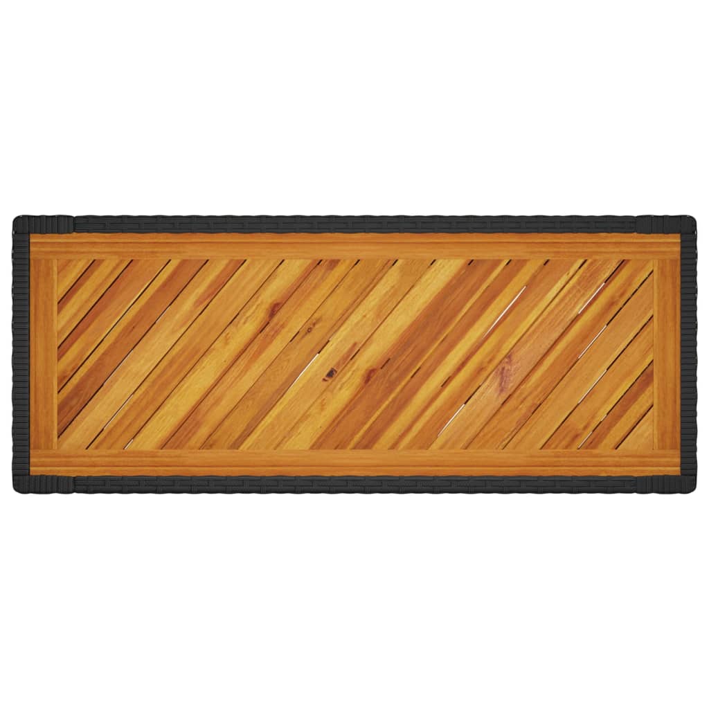 Tuinbijzettafel met houten blad 100x40x75 cm poly rattan zwart