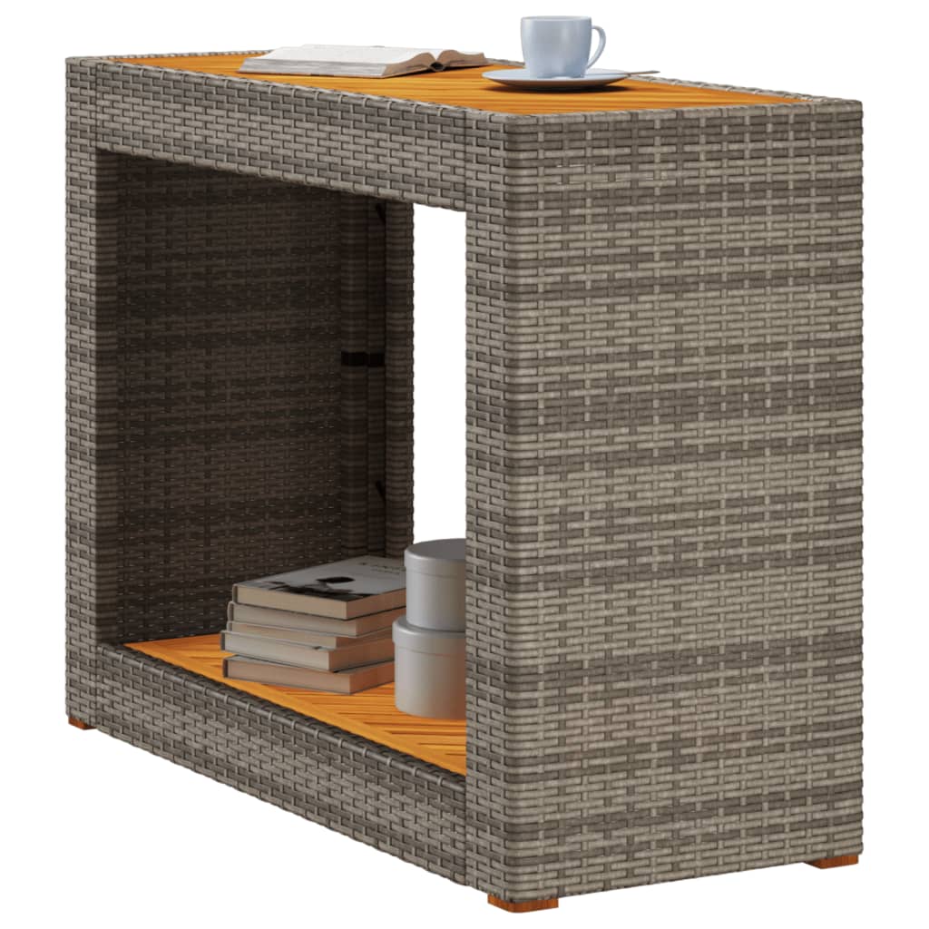 Tuinbijzettafel met houten blad 100x40x75 cm poly rattan grijs