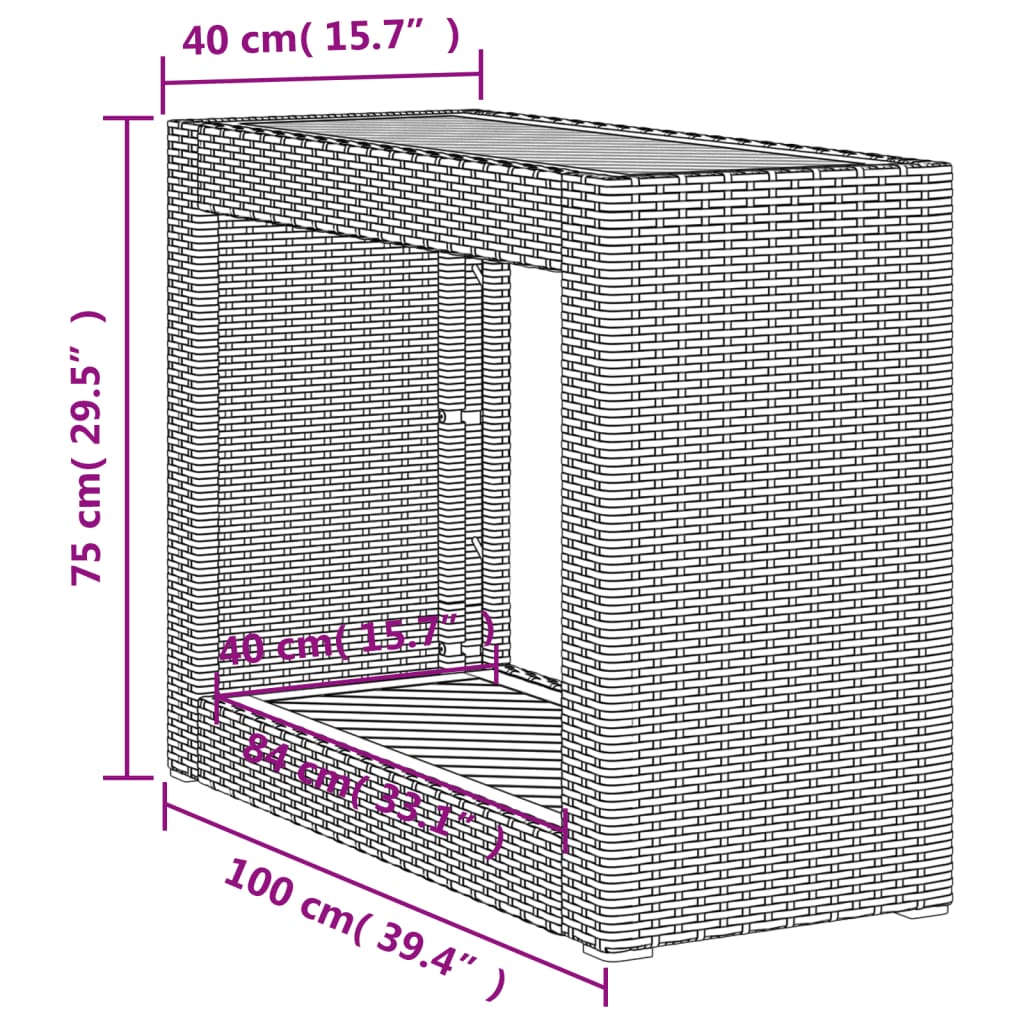 Tuinbijzettafel met houten blad 100x40x75 cm poly rattan grijs