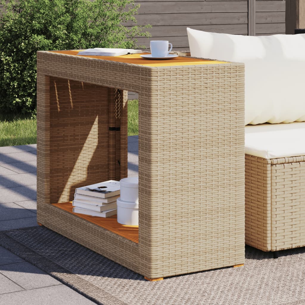 Tuinbijzettafel met houten blad 100x40x75 cm poly rattan beige