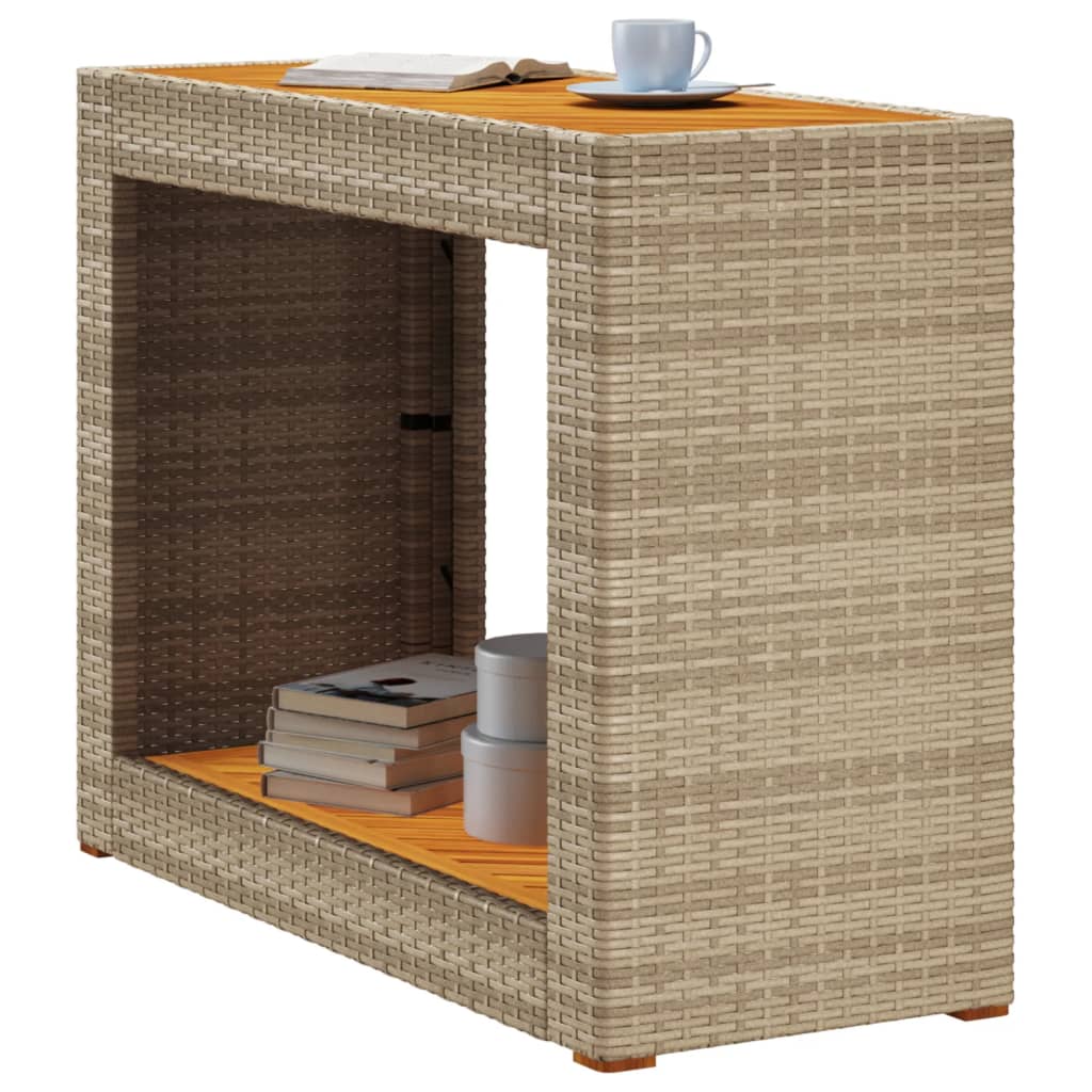 Tuinbijzettafel met houten blad 100x40x75 cm poly rattan beige