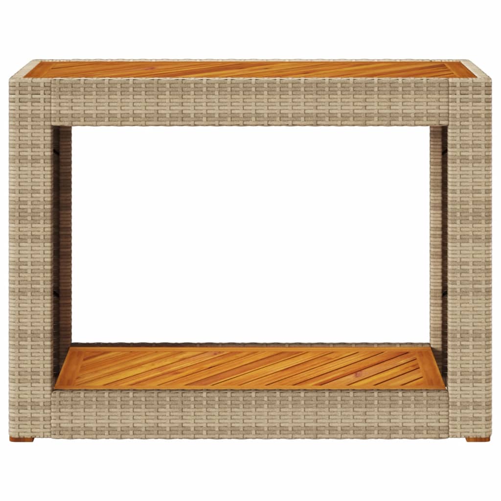 Tuinbijzettafel met houten blad 100x40x75 cm poly rattan beige