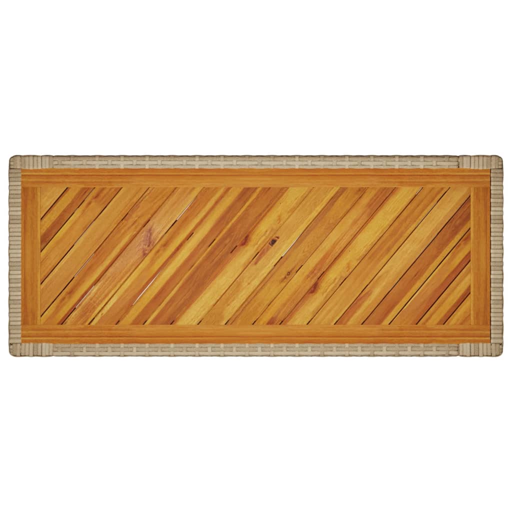 Tuinbijzettafel met houten blad 100x40x75 cm poly rattan beige