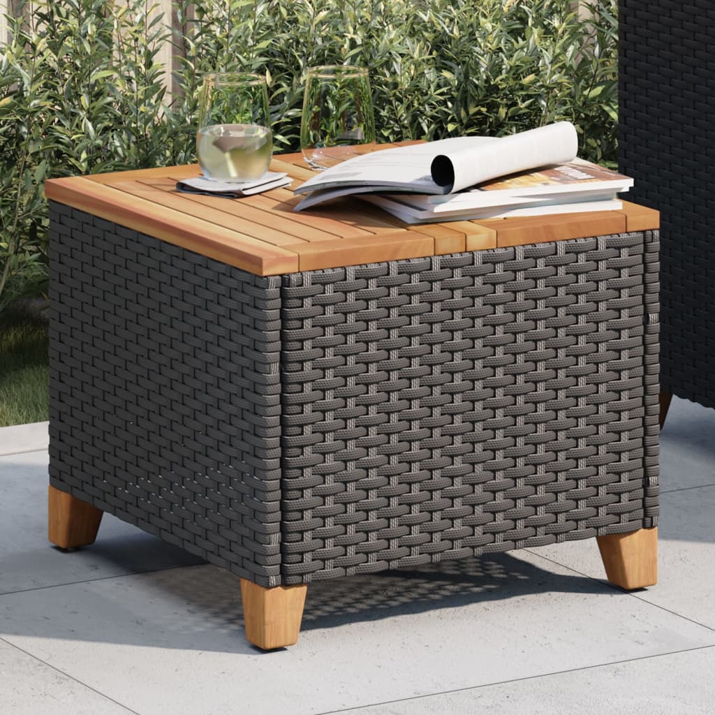 Tuintafel 45X45X37 Cm Poly Rattan En Acaciahout Zwart Beige