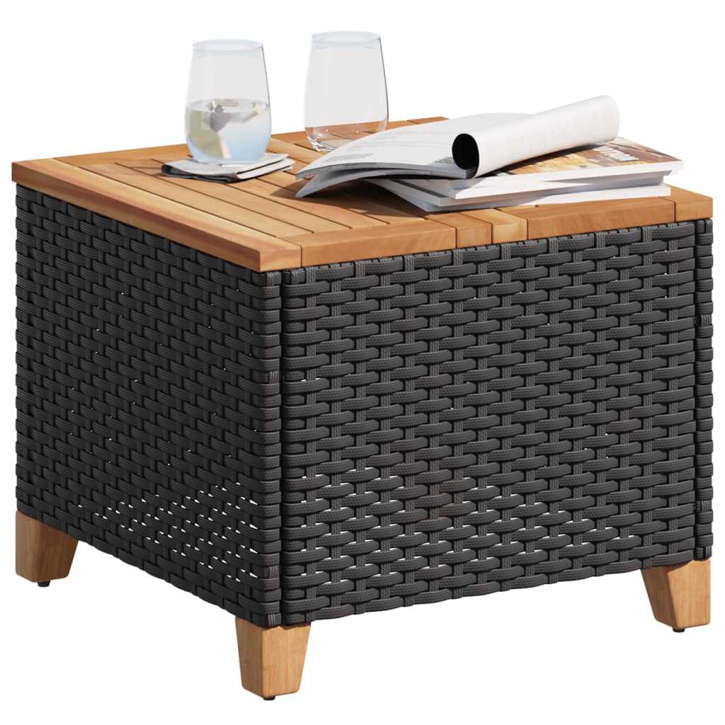 Tuintafel 45X45X37 Cm Poly Rattan En Acaciahout Zwart Beige