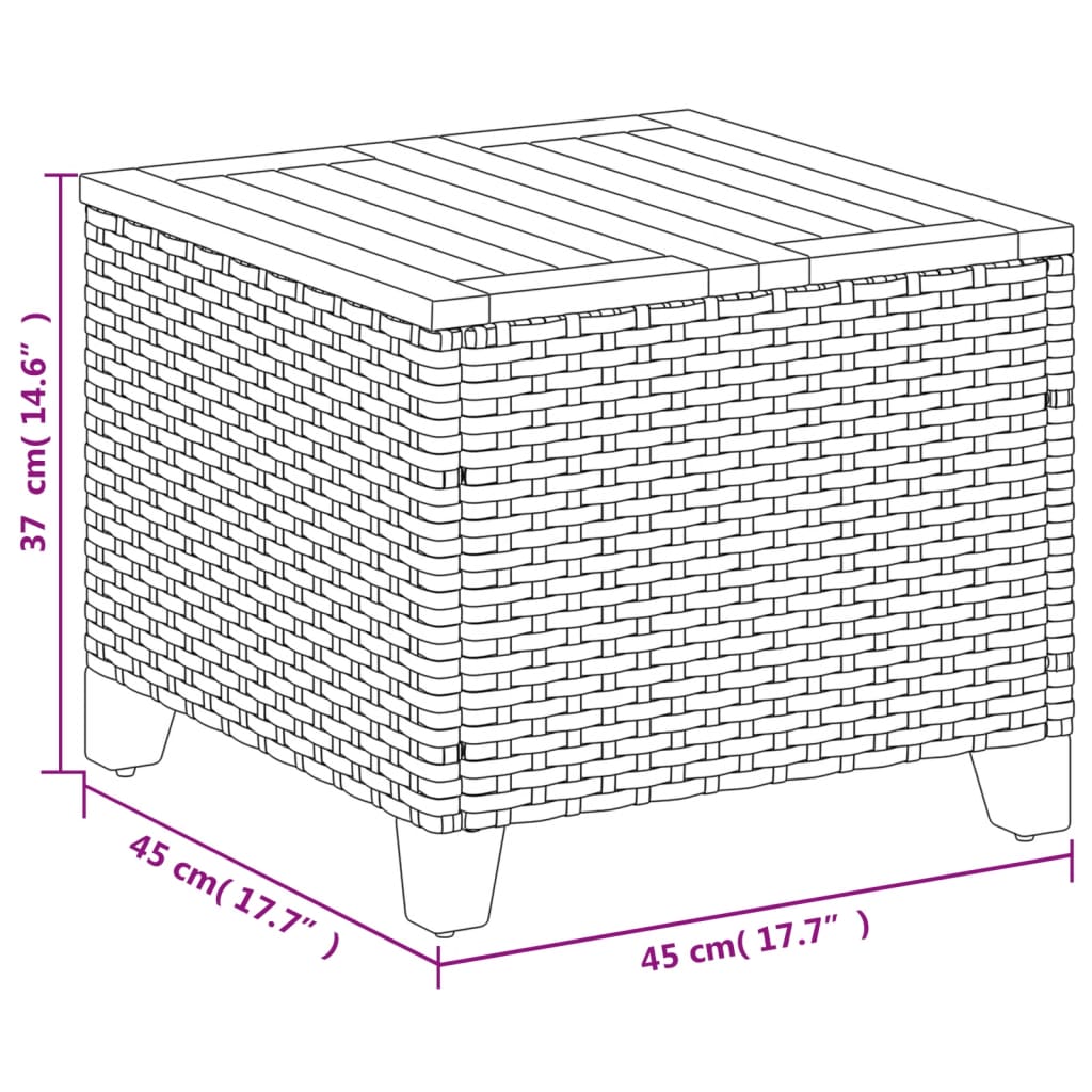 Tuintafel 45X45X37 Cm Poly Rattan En Acaciahout Zwart Beige