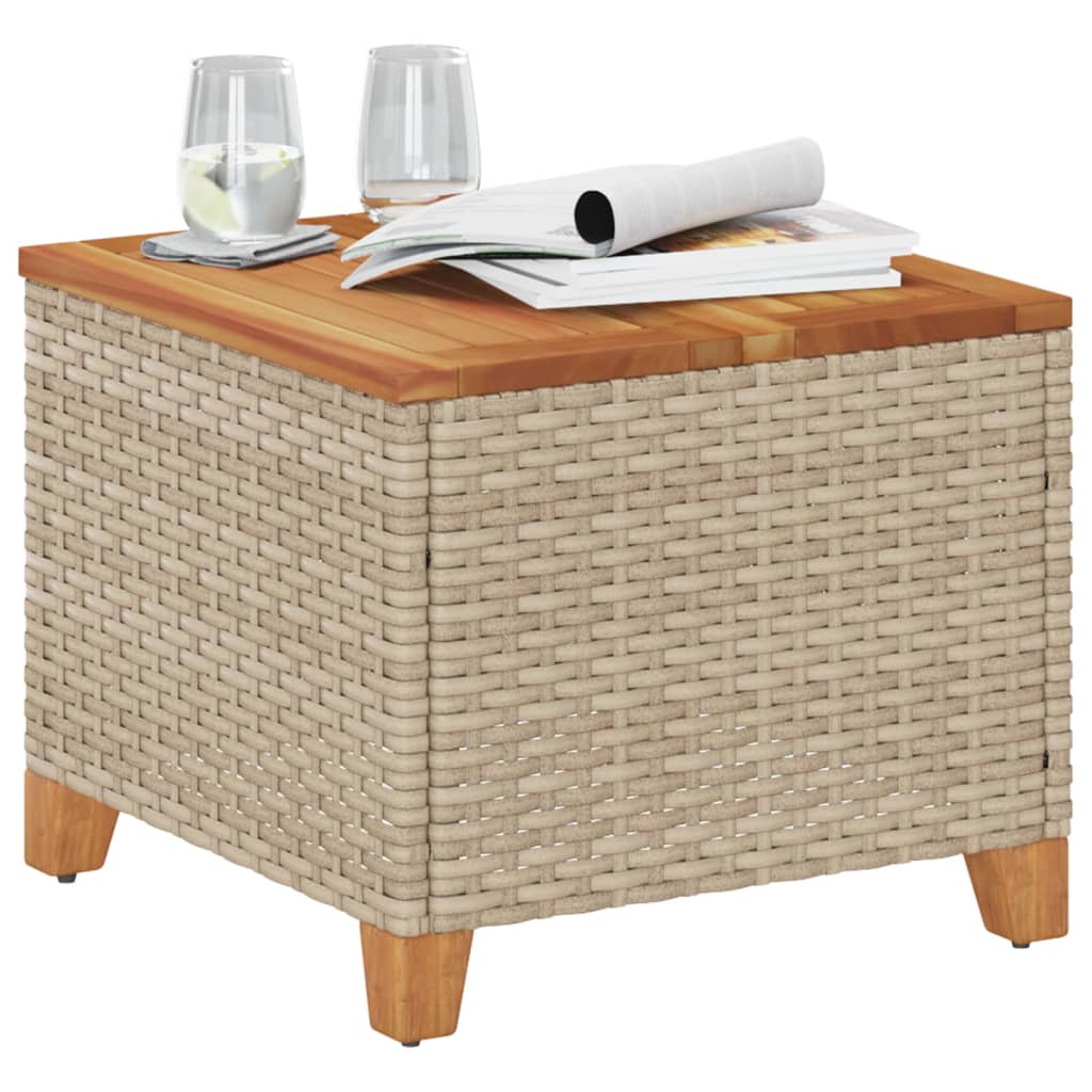 Tuintafel 45X45X37 Cm Poly Rattan En Acaciahout Beige Beige