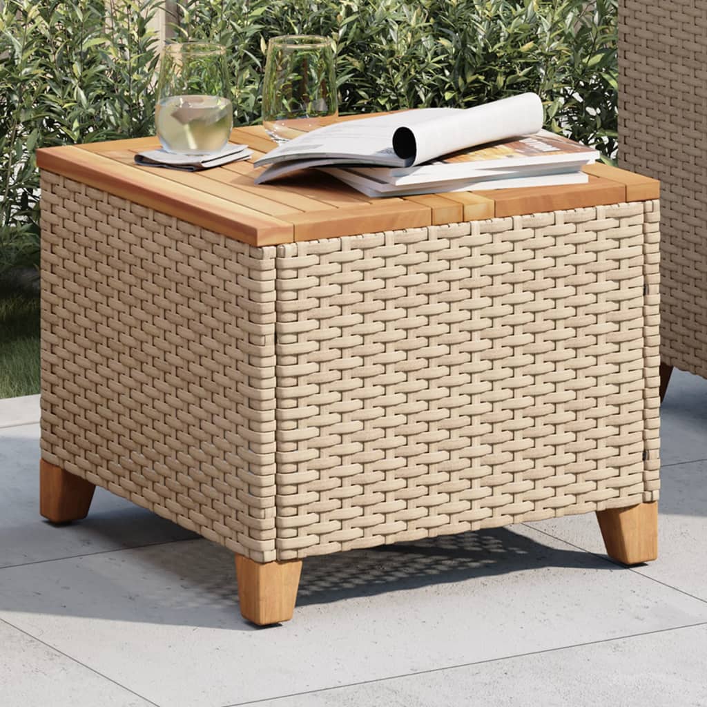 Tuintafel 45X45X37 Cm Poly Rattan En Acaciahout Beige Beige