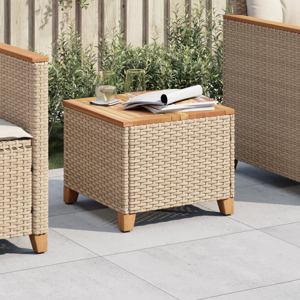 Tuintafel 45X45X37 Cm Poly Rattan En Acaciahout Beige Beige