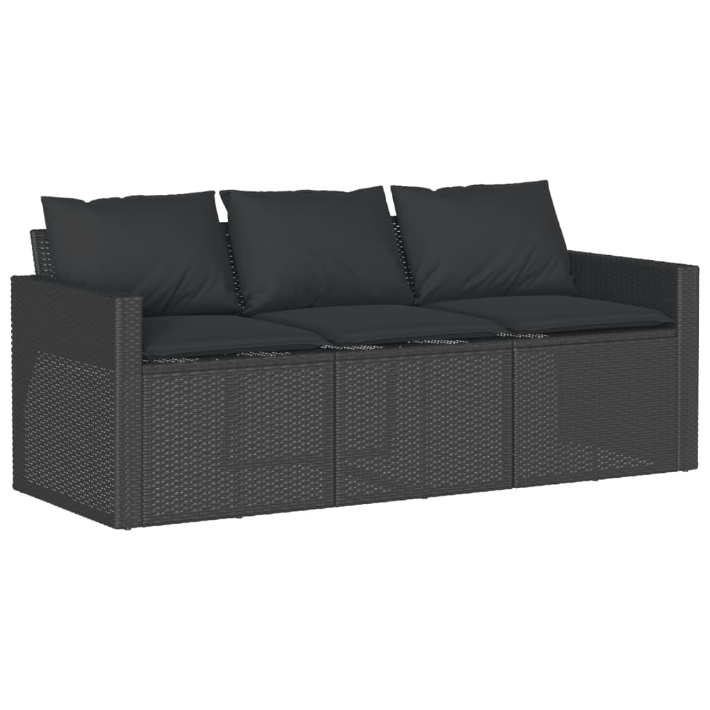 Tuinbank 3-zits met kussens poly rattan zwart