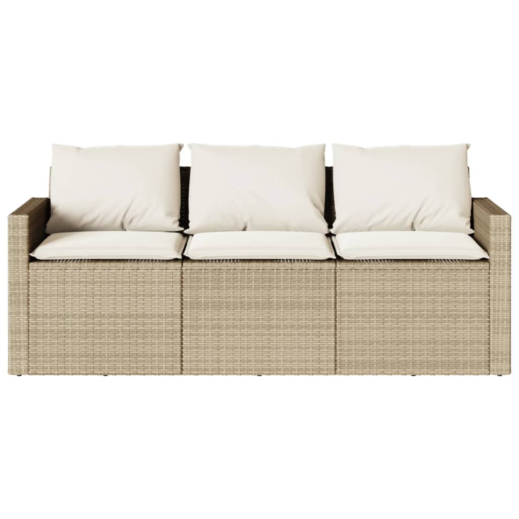 Tuinbank 3-zits met kussens poly rattan beige