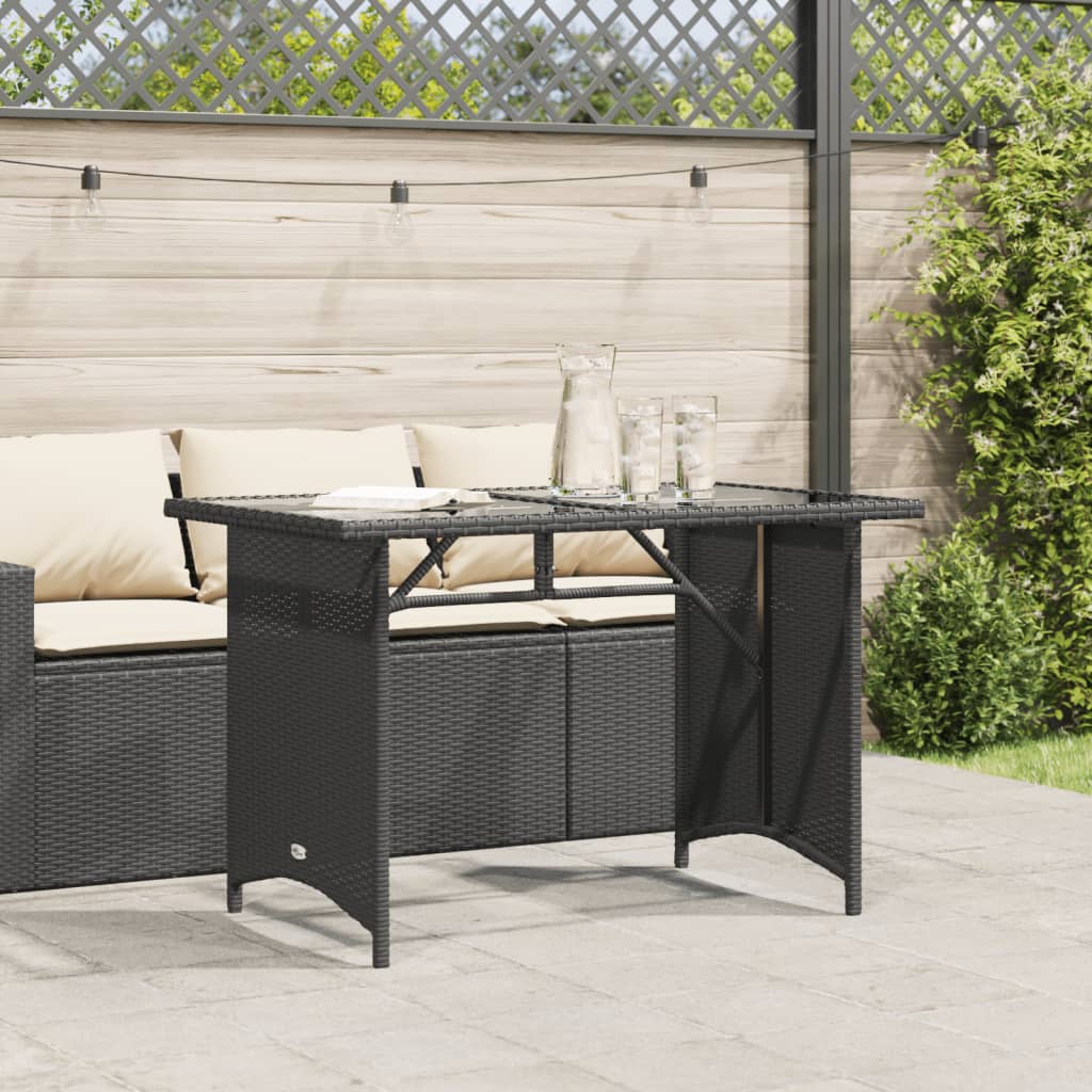 Tuintafel met glazen blad 110x68x70 cm poly rattan zwart