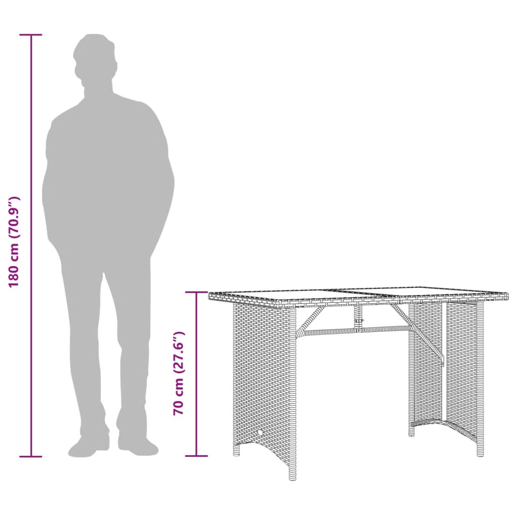 Tuintafel met glazen blad 110x68x70 cm poly rattan zwart