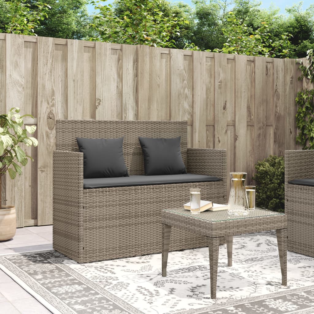 Tuinbank met kussens poly rattan grijs