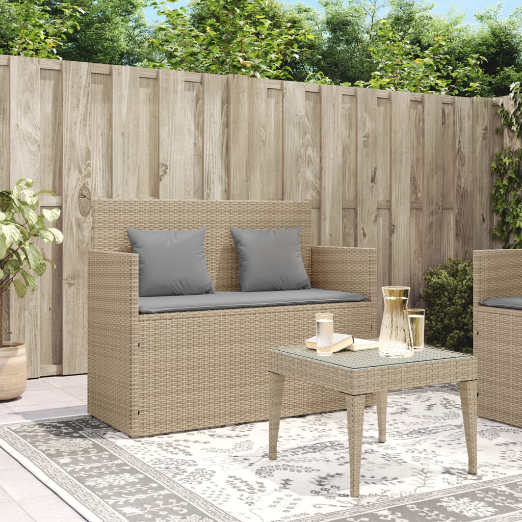 Tuinbank met kussens poly rattan beige