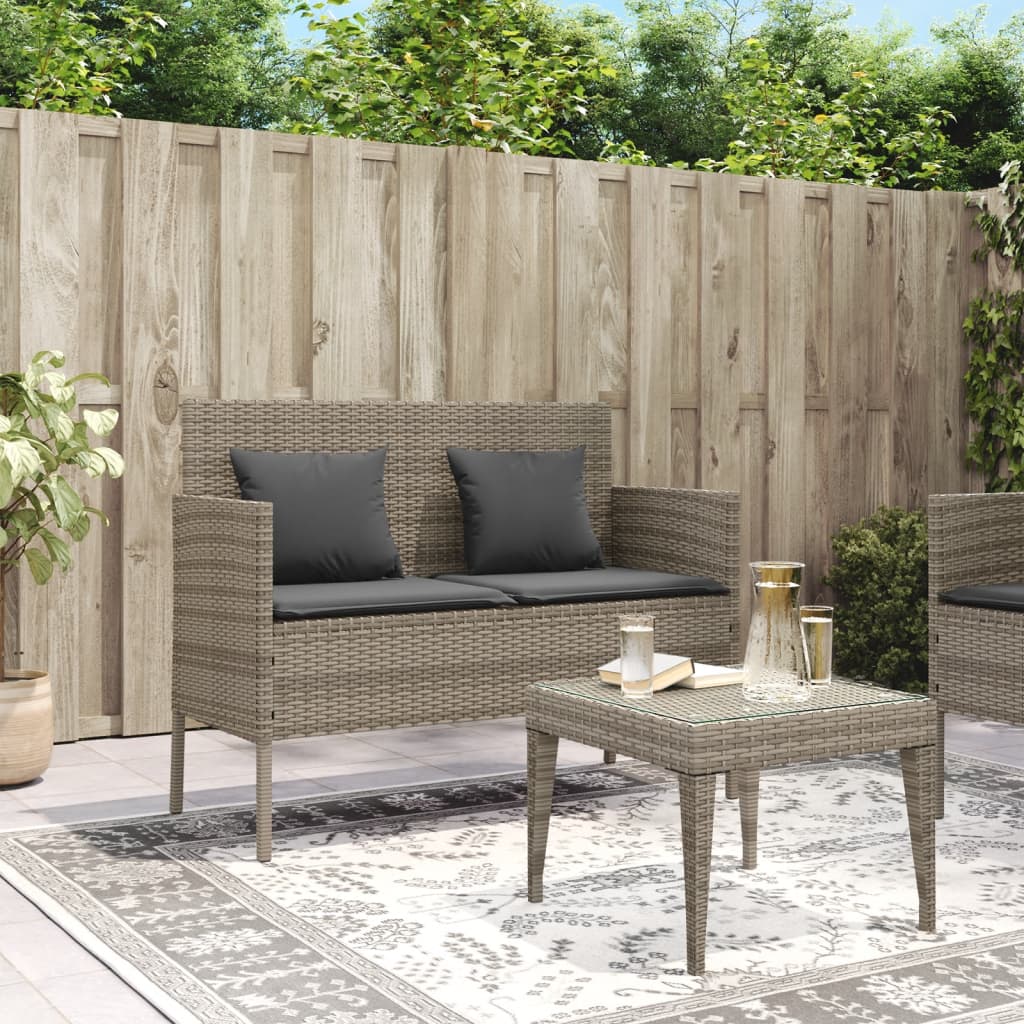 Tuinbank met kussens poly rattan grijs