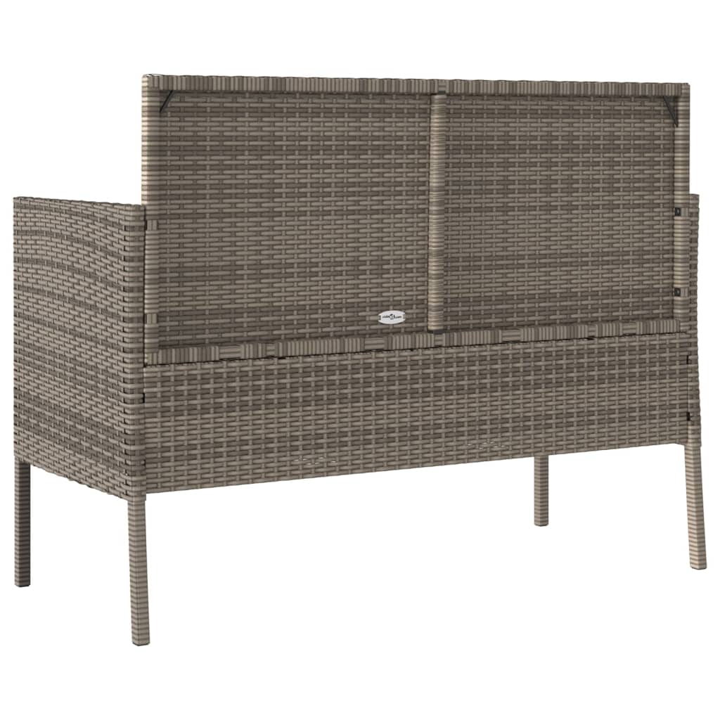 Tuinbank met kussens poly rattan grijs