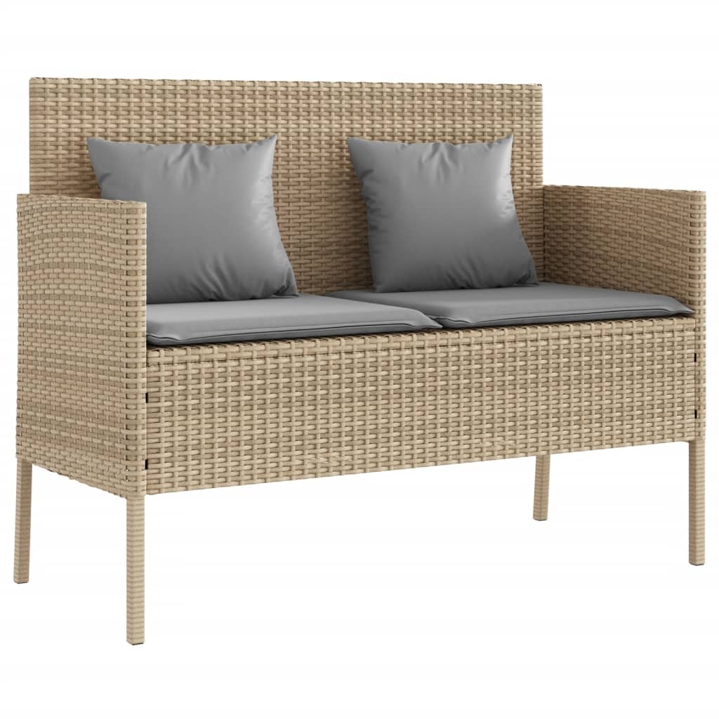 Tuinbank met kussens poly rattan beige