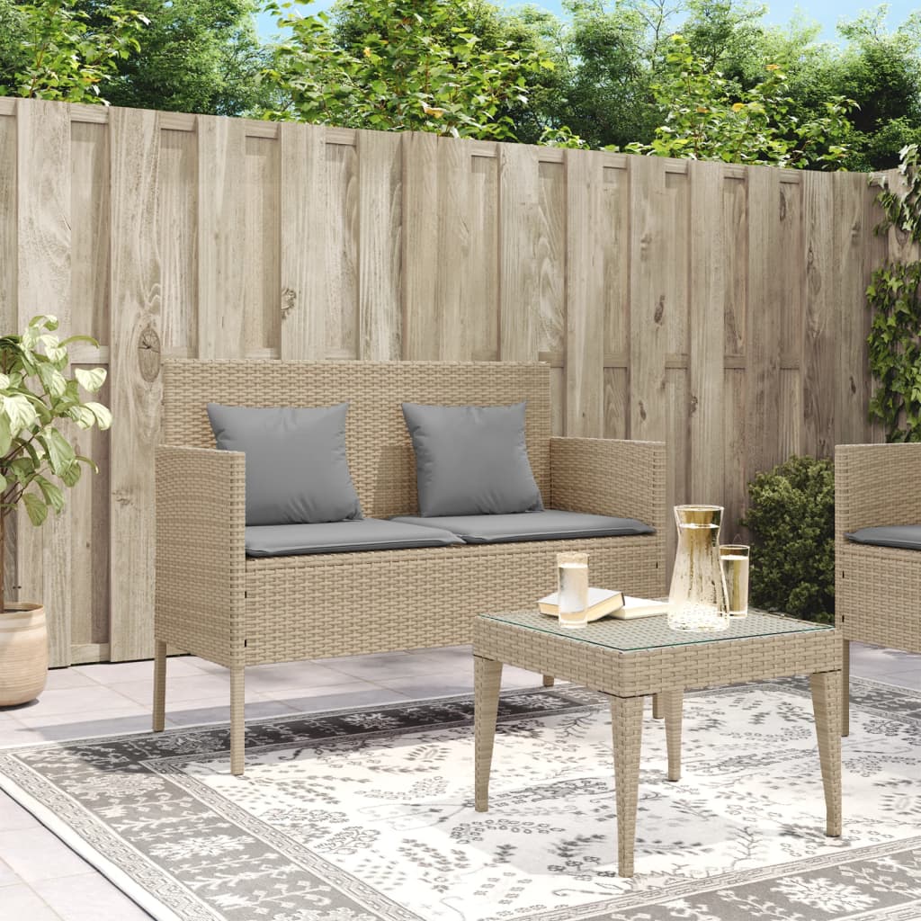 Tuinbank met kussens poly rattan beige