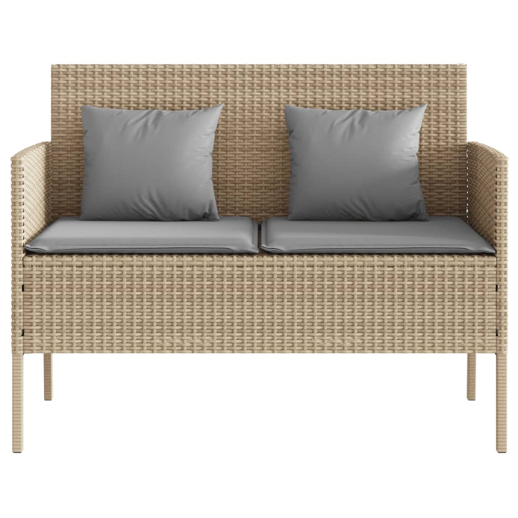 Tuinbank met kussens poly rattan beige