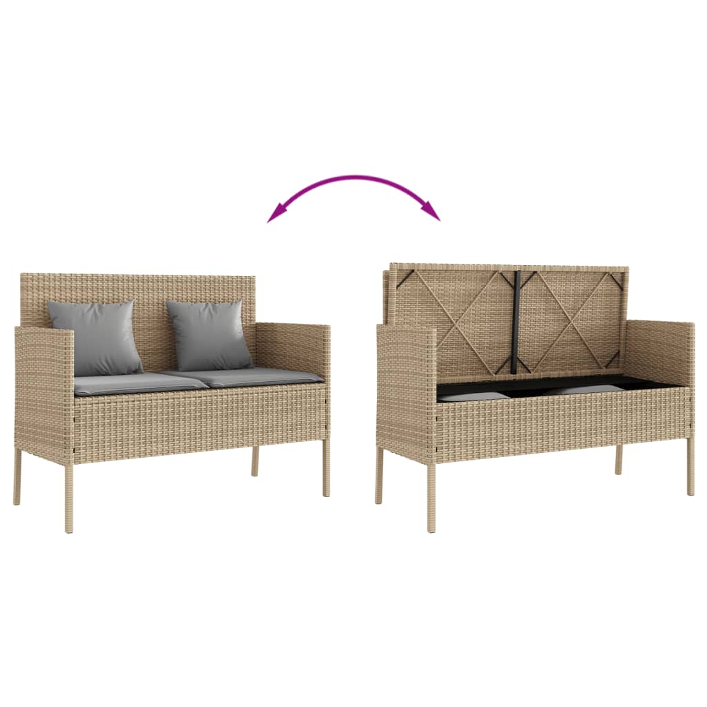 Tuinbank met kussens poly rattan beige