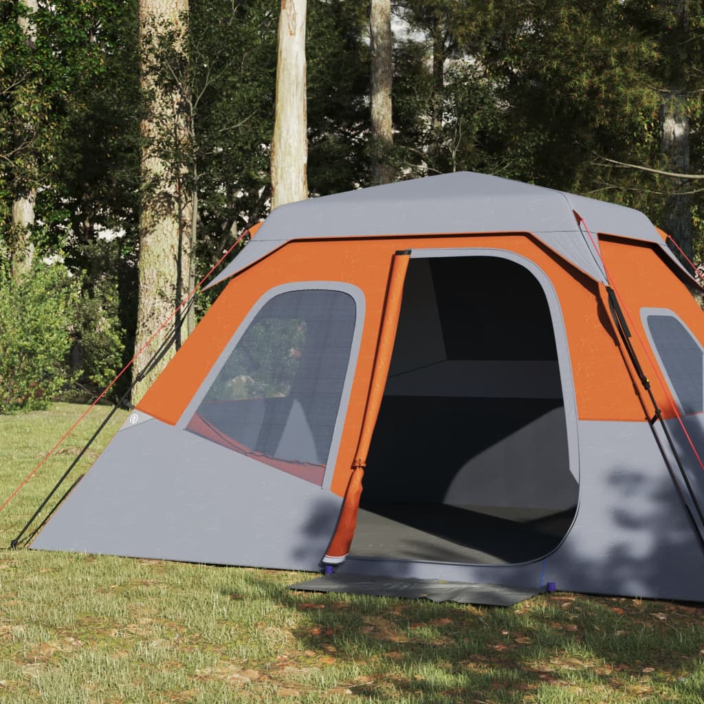 Tent 6-persoons 344x282x192 cm grijs en oranje