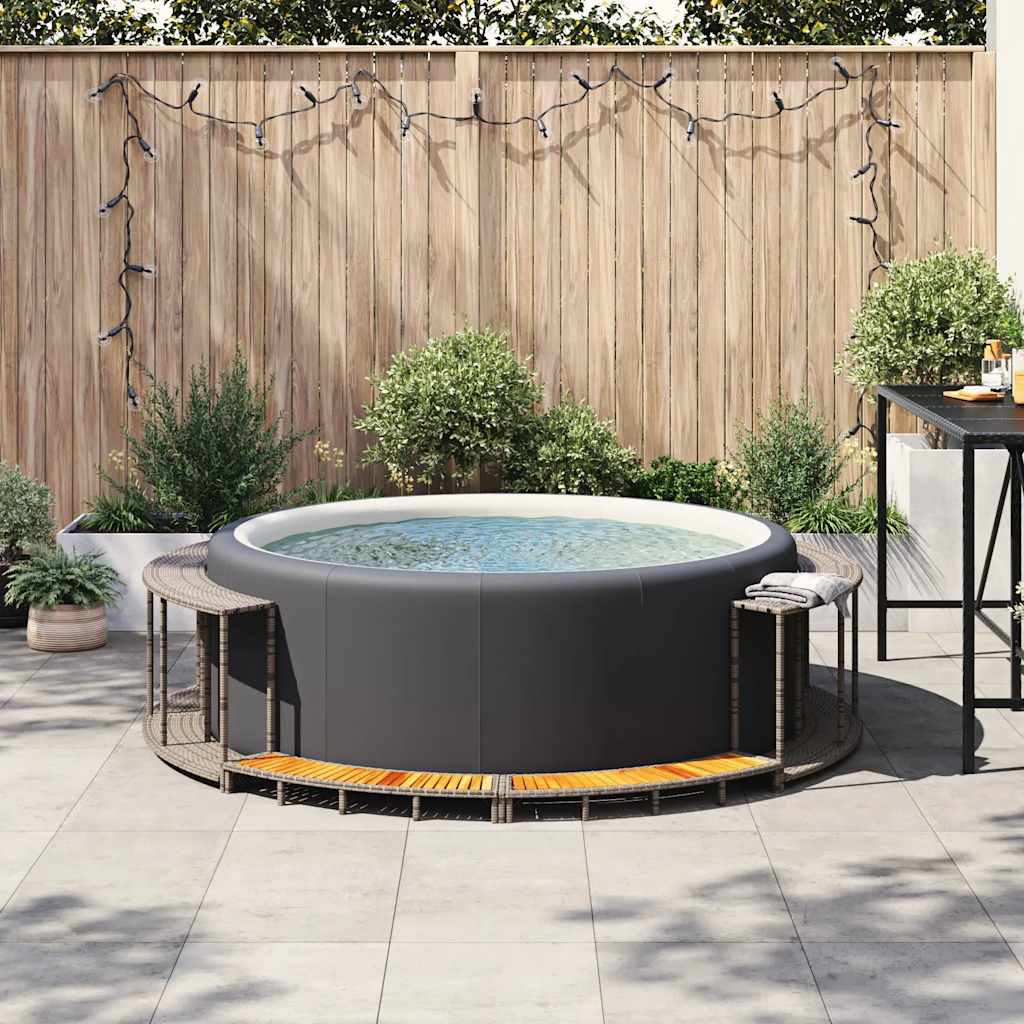 Hottub ombouw opbergruimte en houten opstapje poly rattan grijs